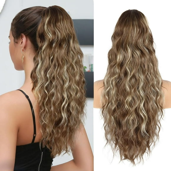 shiyou-Hair Extensions for Women,26 inch Highlight Hair Extensions Ponytail, Ponytail Extension for Black Women, Long Drawstring Ponytail Extension, Soft Synthetic Pony Tails Hair Extensions (Deep Al