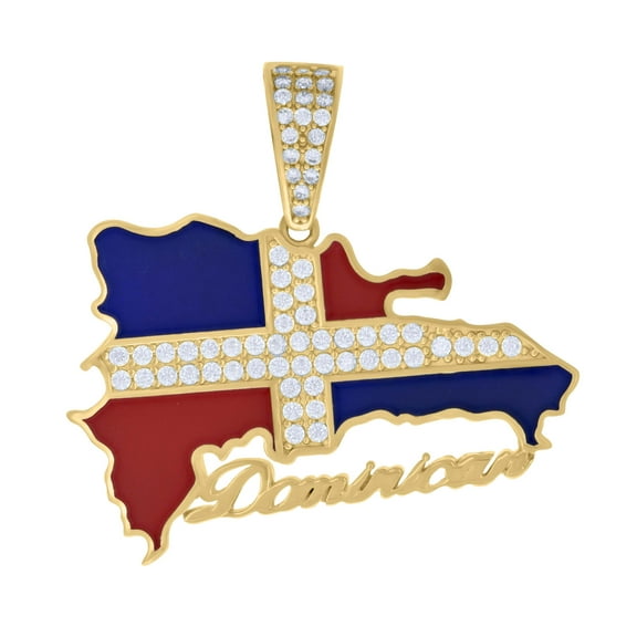 10k Yellow Gold Mens Cubic-Zirconia Enameled Dominican Republic Flag Charm Pendant