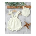thumbnail image 6 of SAYOO Baby Girls Suspender Pants with Hat, Adjustable Straps Plain Knitted Ruffle Overalls, High Waist Short One-Piece Jumpsuit, 6 of 9