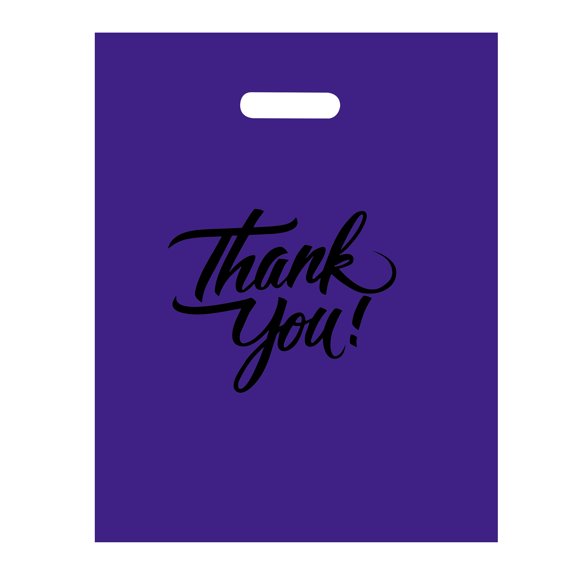 100 Pieces Plastic Thank You Merchandise Bags, Die Cut Handles, Retail Bags 12X15 Purple by Infinite Pack