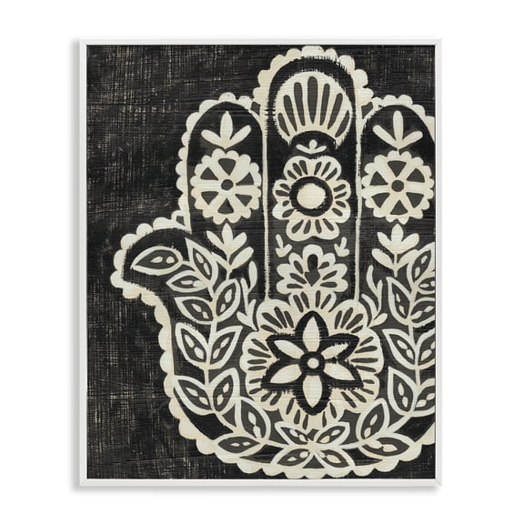 Stupell Industries Eclectic Floral Pattern Black and White Hamsa White Framed Giclee Art, 24 x 30, by Chariklia Zarris