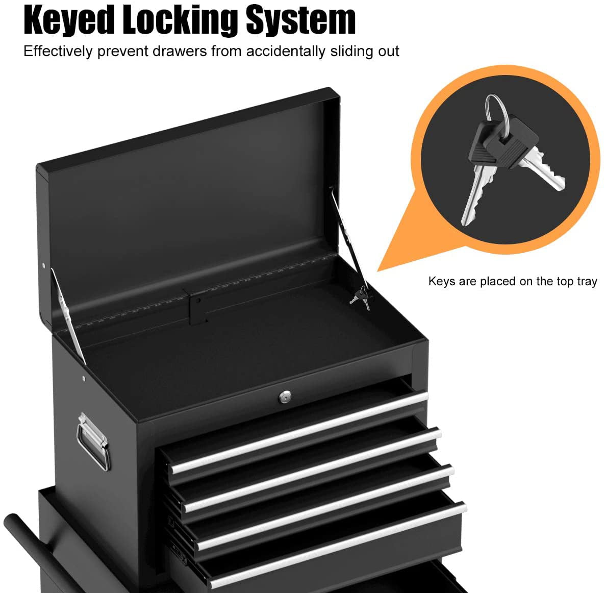 Black Keyed Locking System Toolbox Organizer DORTALA 6-Drawer Rolling Tool Chest Removable Tool Storage Cabinet with Sliding Drawers