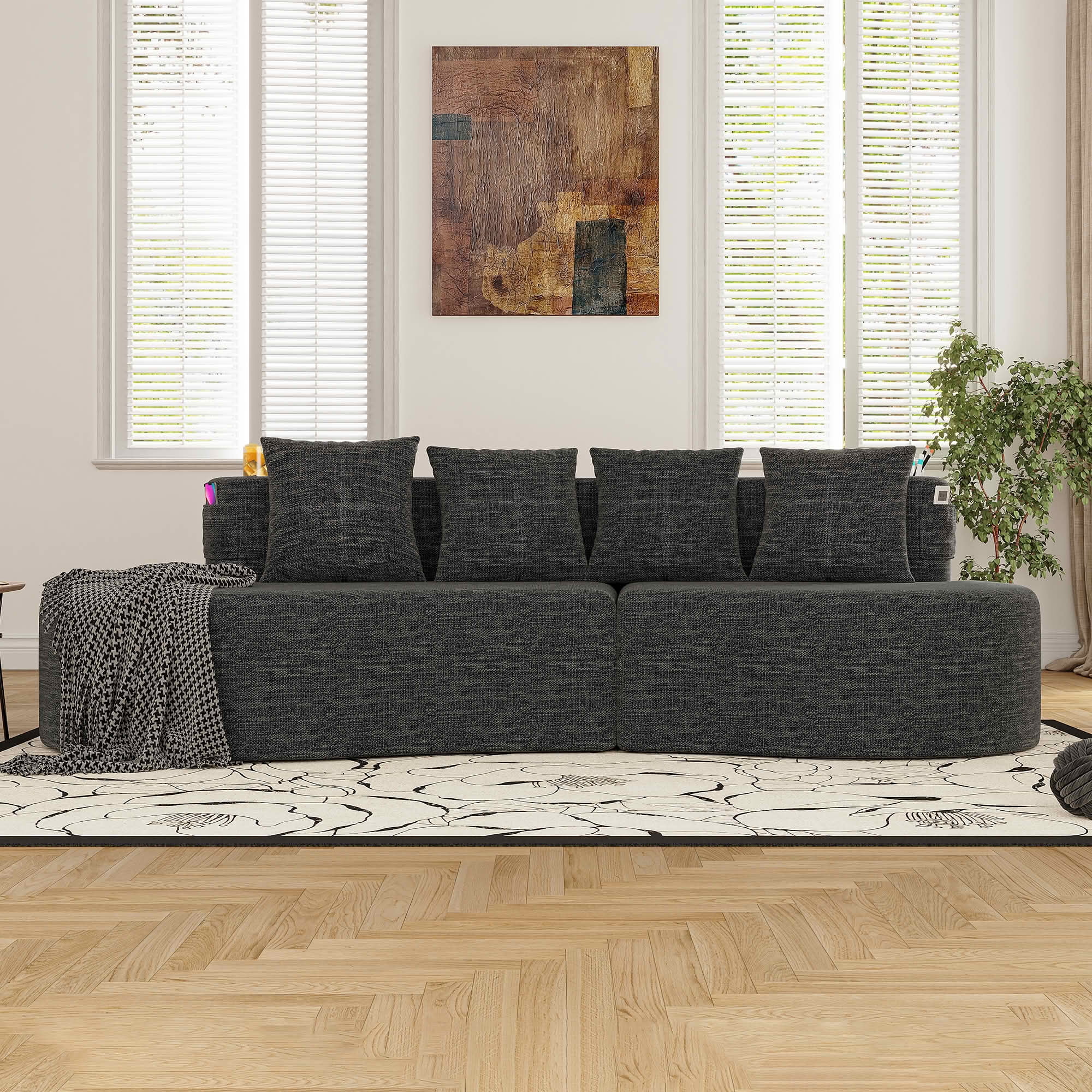 MAYEERTY Curved 3-Seat Modular Sectional Sofa, Minimalist Half Moon Chenille Couch for Living Room & Apartment