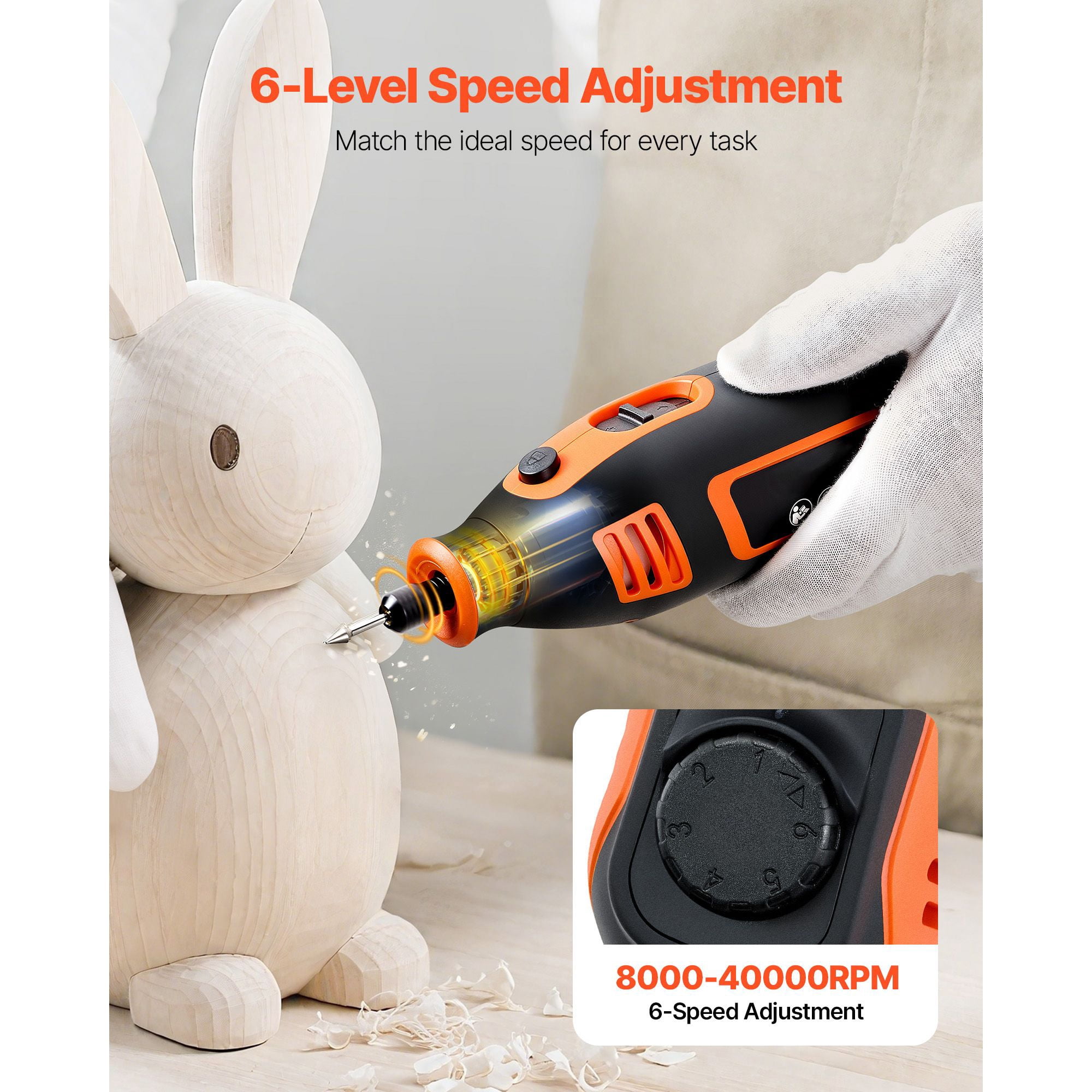 Rotary Tool Kit 84-Piece, 200W with 6 Variable Speeds 8000-40000 RPM, 2.3mm and 3.2mm Collets, Lightweight Ergonomic Design for DIY Cutting Sanding Drilling