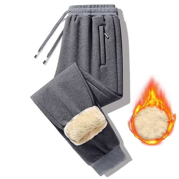 Nestiefly Fleece Lined Sweatpants Men Thermal Sherpa Lined Pants Thick Elastic Waist Drawstring Joggers with Pockets Gray L