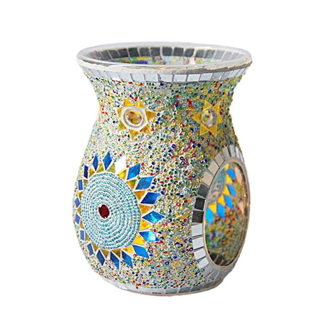 Portavelas de vidrio con mosaico, portavelas romántico hecho a mano Azul amarillo