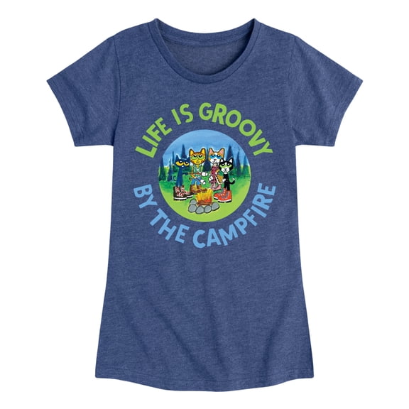 Pete The Cat - Life Is Groovy By The Campfire - Toddler And Youth Girls Short Sleeve Graphic T-Shirt
