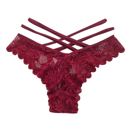 

HWRETIE Women Brief Women Sexy Lace Underwear Lingerie Thongs Panties Ladies Hollow Out Underwear Underpants Flash Picks Wine M