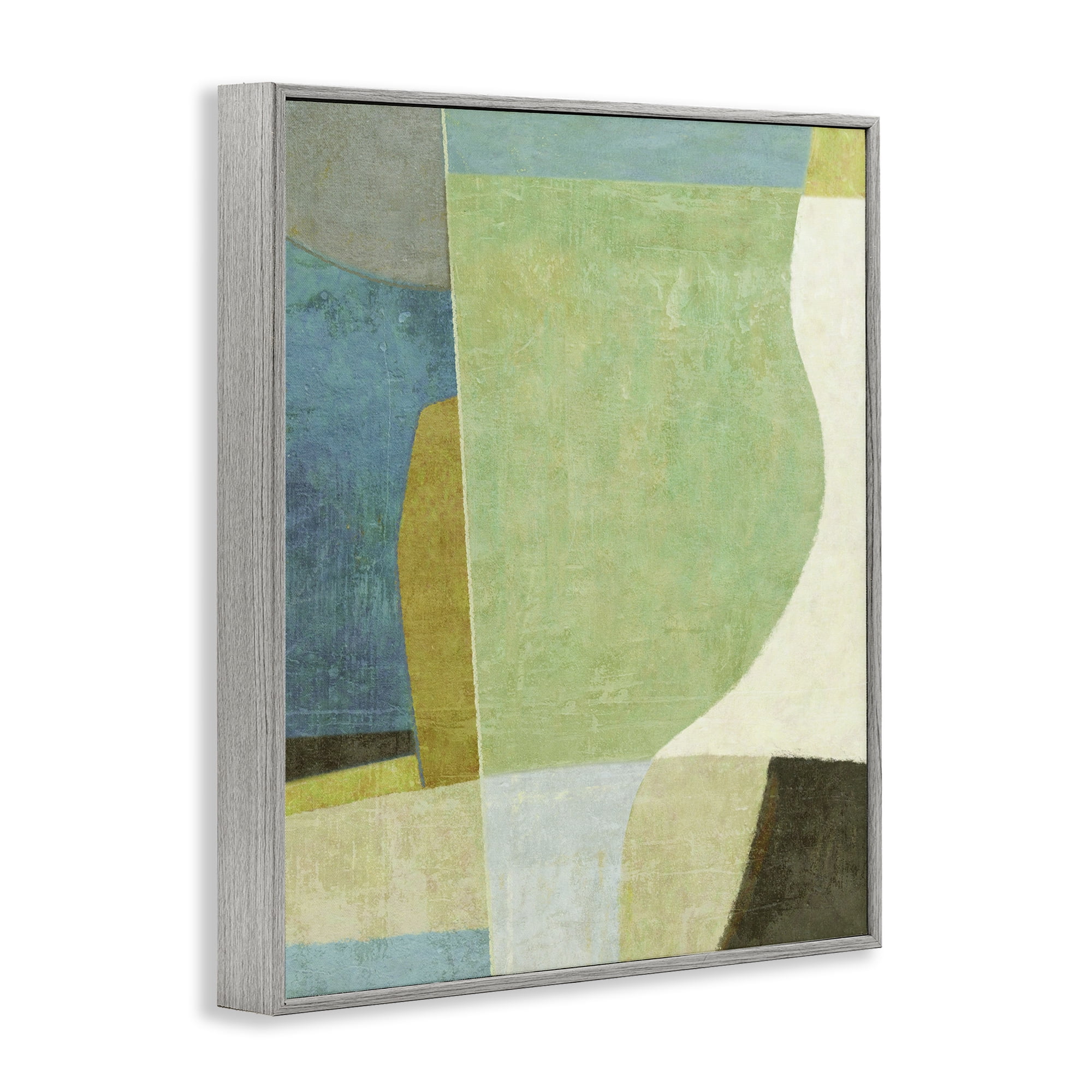 Stupell Industries Green Geometric Collage Abstract Painting Gray Framed Art Print Wall Art, 16 x 20