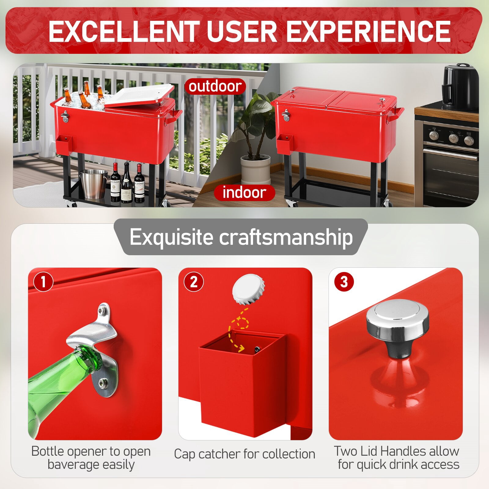 80Qt Freezer Incubator Portable  With Drain Pipe Red Box Black Square for Outdoor,Swimming,BBQ