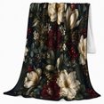thumbnail image 2 of Winter Magnolia Floral Pattern with Red Berries, Pine Cones and Evergreen Leaves, Warm Flannel Blanket, Home Decor for Women, Bedroom and Living Room, Christmas Gift, Botanical Art, 2 of 9