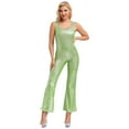 thumbnail image 2 of iixpin Women's Adult 70s Disco Outfit Halloween Sleeveless Flared Jumpsuit Long Bodysuit Costume Green 170, 2 of 6