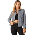 thumbnail image 1 of INSPIRE CHIC Women's Jackets Long Sleeve Faux Suede Trucker Motorcycle Jacket, 1 of 6
