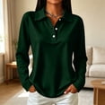 thumbnail image 2 of LNZGNM Polo Shirts for Women Long Sleeve Collared Classic Comfortable with Lightweight Top Smart Daily Leisure,Dark Green(M), 2 of 7