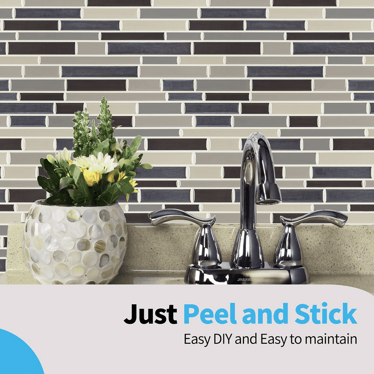 Art3d Art3dwallpanels 10-Sheet 12 inchx12 inch Peel and Stick Backsplash Tiles Self-Adhesive Wall Tile in Stone Design, Size: 11.8 inch x 11.8 inch