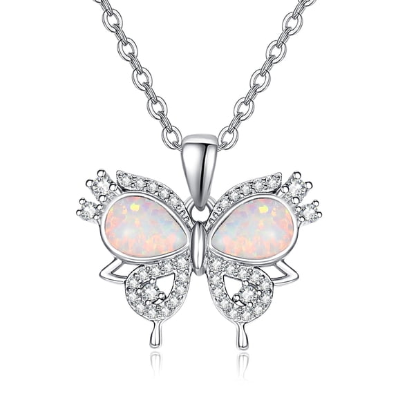 TANGPOET Opal Butterfly Necklace for Women 925 Sterling Silver