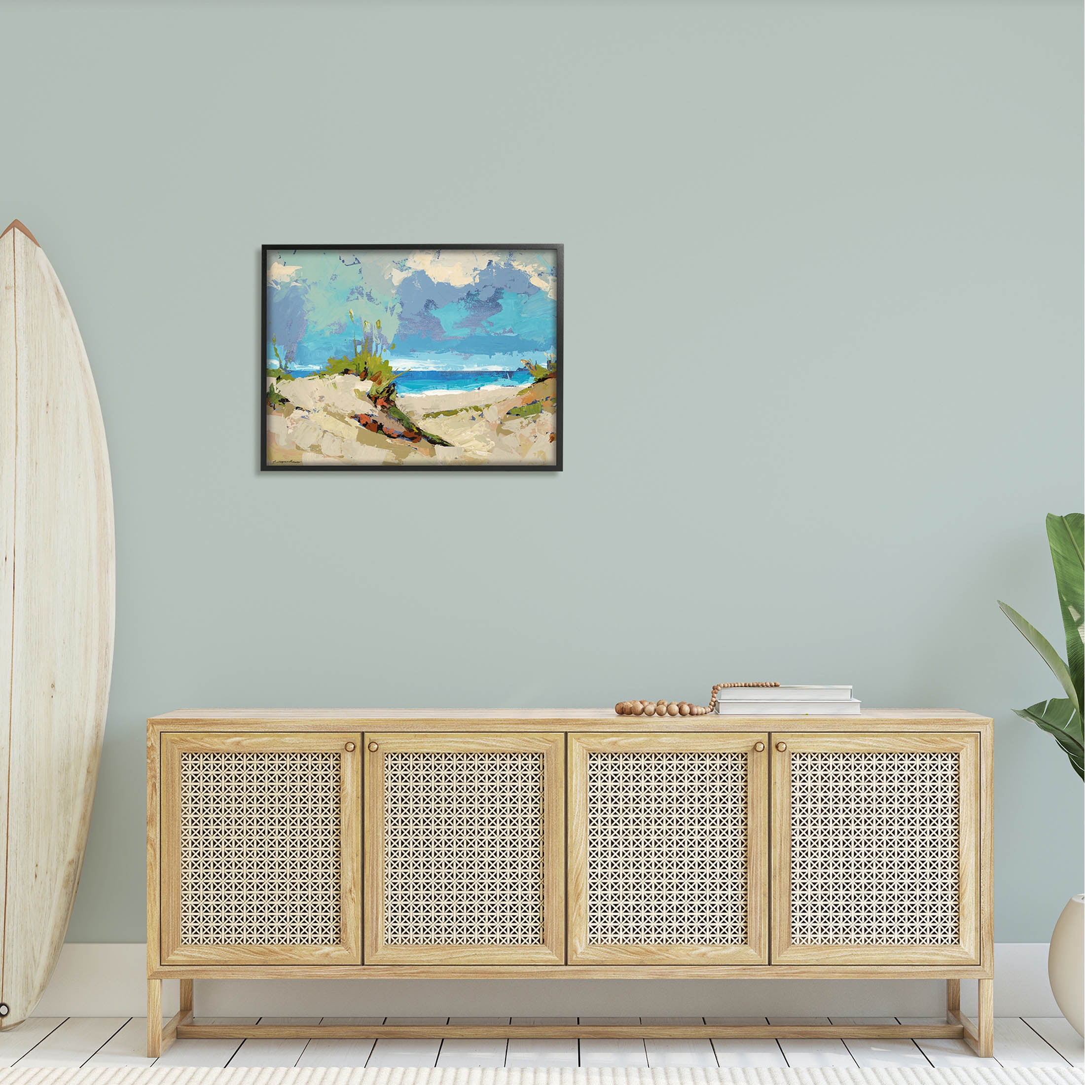 Modern Seaside Beach Scene Landscape Painting Black Framed Art Print Wall Art