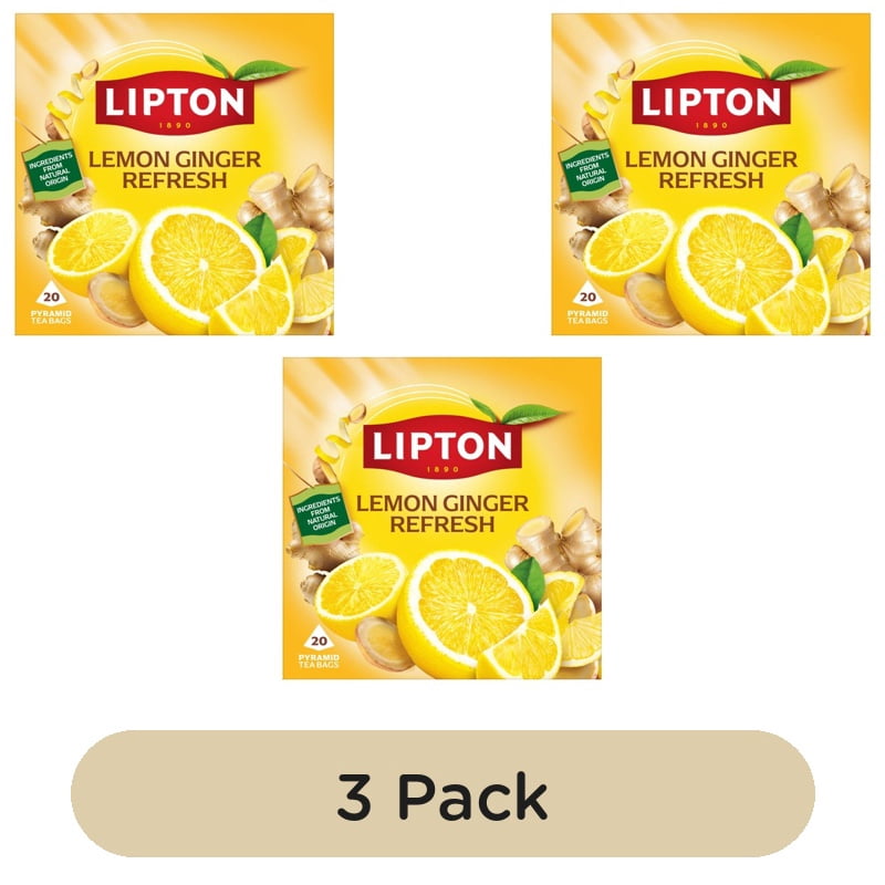 Lipton Fruit Tea Lemon & Ginger Refresh Tea Bags 20's, British Import (Pack of 3)
