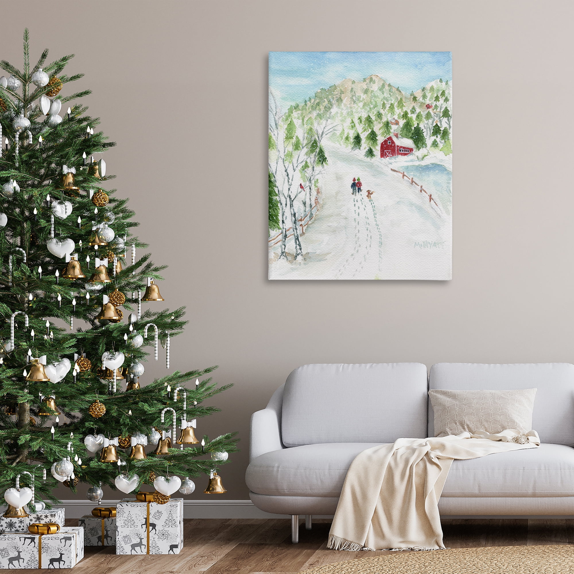 Stupell Industries Steps in Country Snow Holiday Painting Gallery Wrapped Canvas Art Print Wall Art, 36 x 48