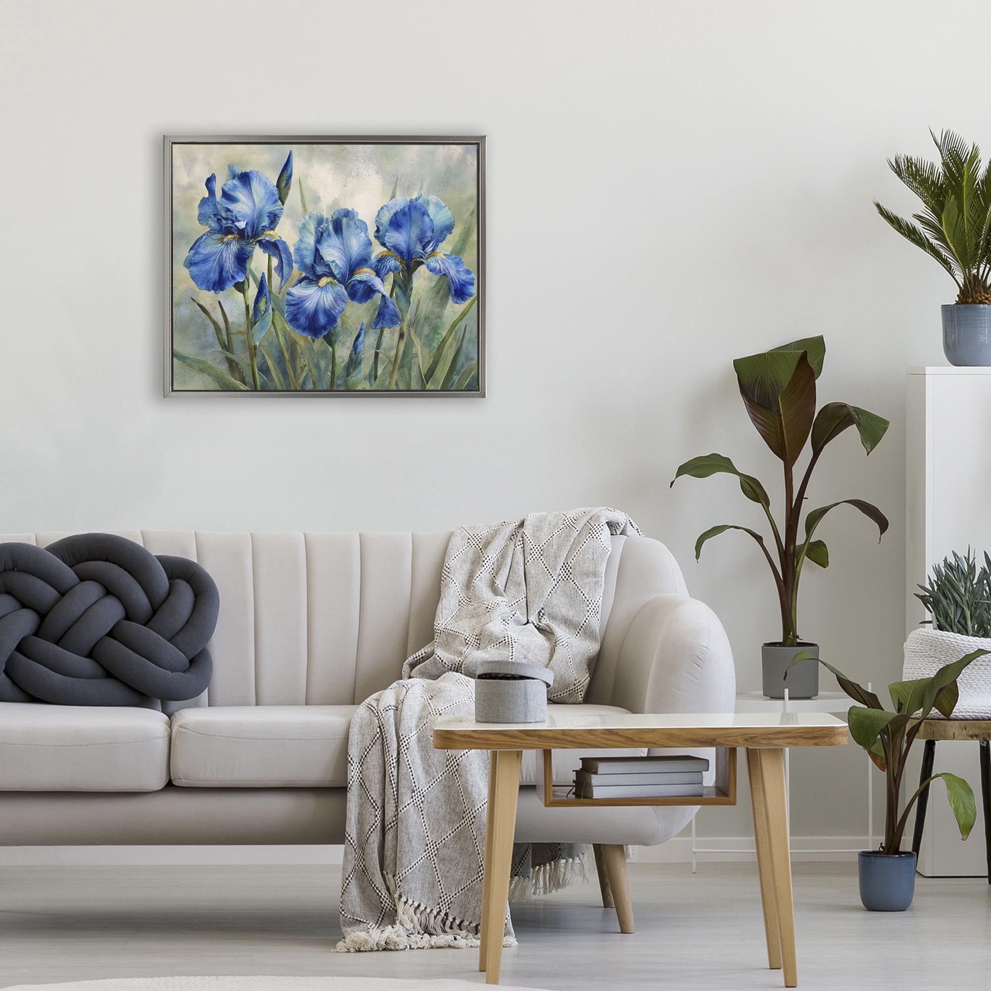 Stupell Industries Drawn Blue Iris Flowers Gray Framed Floater Canvas Wall Art, design by Franklyn Gregory