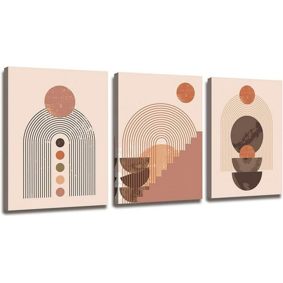 Minimalist Wall Art Geometry Boho Neutral Abstract Art Modern 3 Pieces Stretched Canvas Wooden Framed Artwork HD Pictures Canvas Prints for Bedroom Office Home Bathroom Wall Decor 12"x16"x3