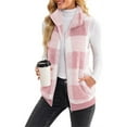 thumbnail image 5 of Beiwei Ladies Plush Check Print Outwear Plaid Casual Jacket Vest Women Zip-Up Outdoor Waistcoat Pink L, 5 of 5