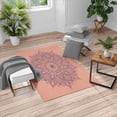 thumbnail image 1 of Mandala Turkish Area Rug, Lotus Inspired Flower Lace Circle Ornate Retro Pattern Eastern Universe Theme, Carpet for Living Room Decor with Distressed Look, 6.6' X 9.6', Salmon Purple, by Ambesonne, 1 of 4