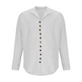 thumbnail image 4 of Men Long Sleeve Shirt Button Down Loose Fit Vintage Banded Collar High Elastic Casual Sports Beach Top, 4 of 6