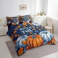 thumbnail image 3 of Manfei Happy Fall 7 Pieces Bedding Comforter Set,Rustic Pumpkin Maples Full Bedding Set,Orange Blue Fitted Sheet Flat Sheet For Girl Boys,Microfiber Bedroom Decor Reversible, 3 of 8