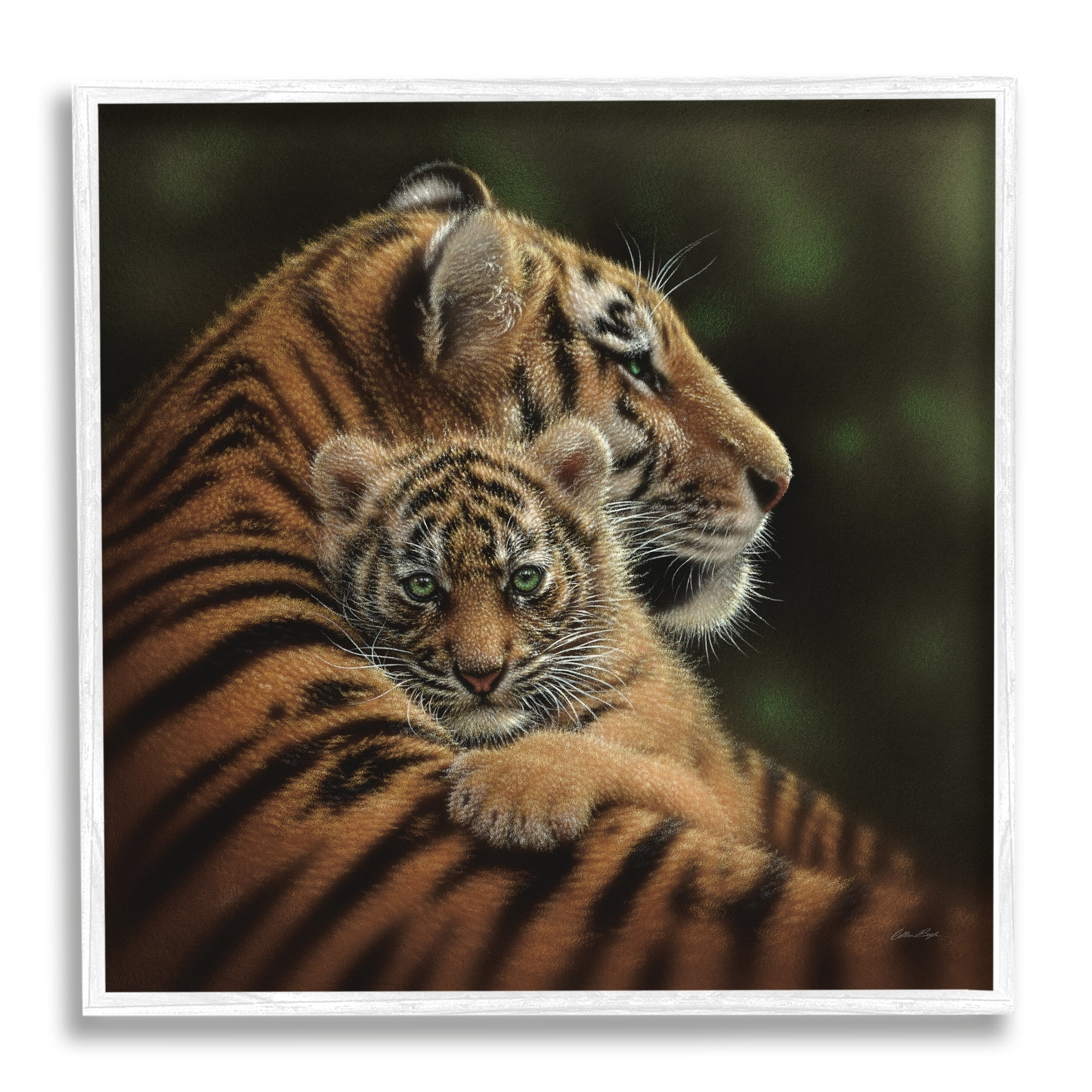 Stupell Industries Adorable Sweet Mom Tiger Holding Baby Cub Detailed Portrait , 24 x 24, Design by Collin Bogle