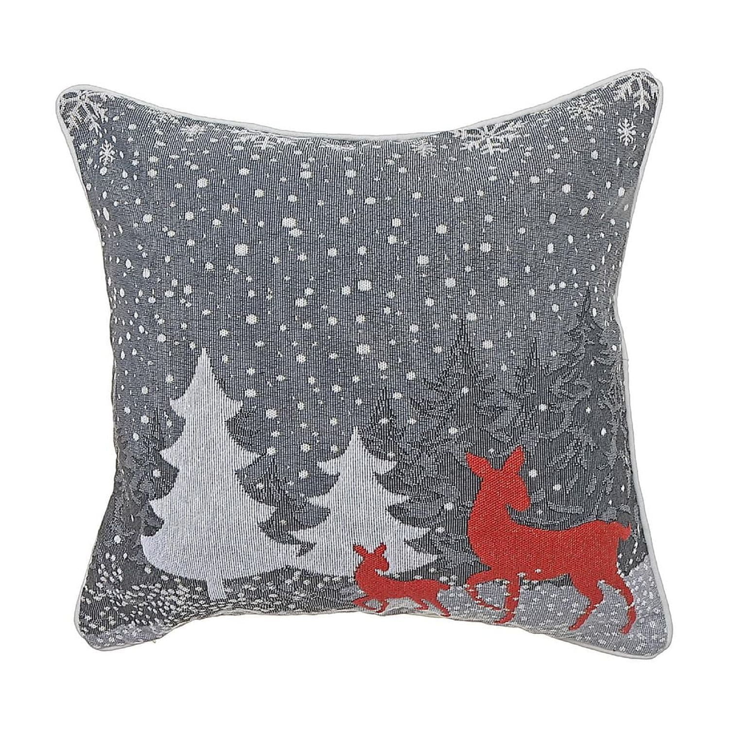 Coussin Tapisserie Renne Et Arbre 18 X 18 - Lot De 2