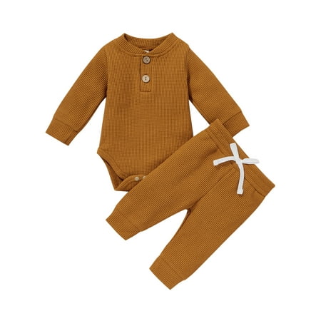 

Sunisery Newborn Baby Boys Girls Clothes Sets Solid Long Sleeve Romper Tops Pants Autumn Outfits Caramel 18-24 Months