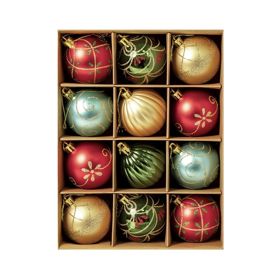Christmas Tree Ornaments 12 Piece Boxed Set for Holiday Seasonal Decor
