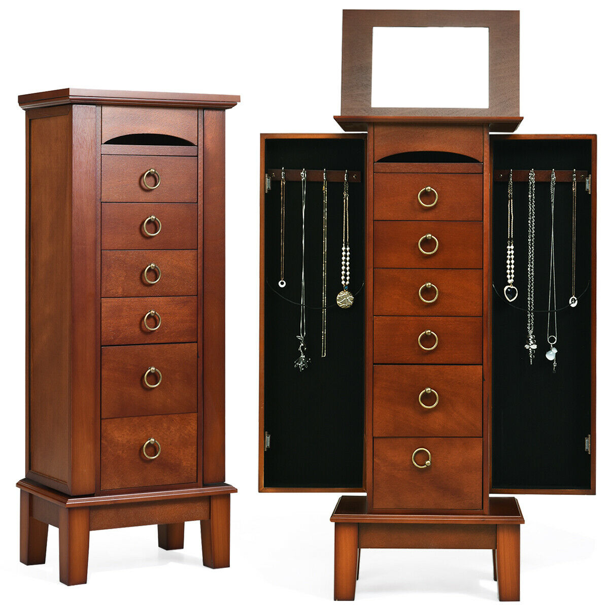 Costway Wood Jewelry Cabinet Armoire Storage Box Chest Stand Organizer 