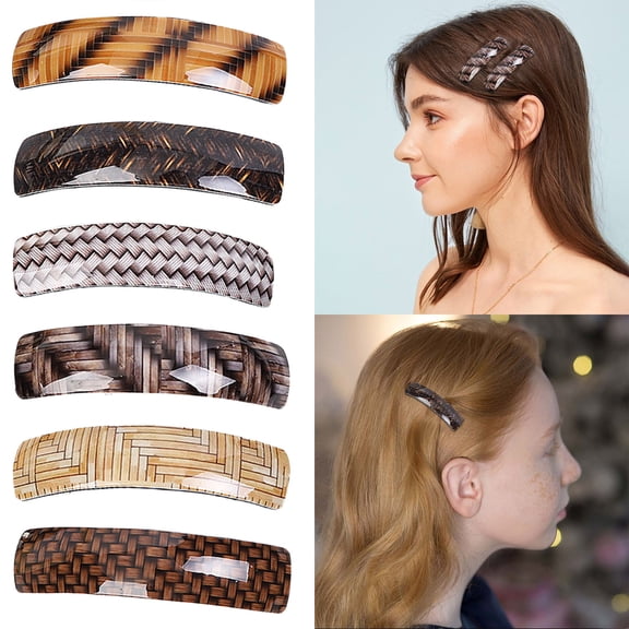 CXHEGBEJ 6Pcs Acrylic Printed Hair Clips for Women Large Hair Holders Barrettes French Hair Pin Tip Clip Retro Clasp Headwear Multicolor*6