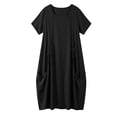 thumbnail image 3 of Dvprdro Crewneck Short Sleeve Side Drawstring Tie Hem Side Pockets Loose A Line Maxi Dress for Women 2026 Summer Beach Casual Solid, 3 of 7