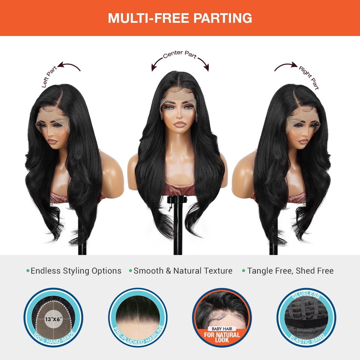 GLAM21USA HD LACE Front Wig 13X6 Deep Transparent Lace Frontal Wigs 28 Inch Human Hair Blend Pre Plucked Swiss Lace Long Heat Friendly Synthetic Wig - Tastee (1-JETBLACK)