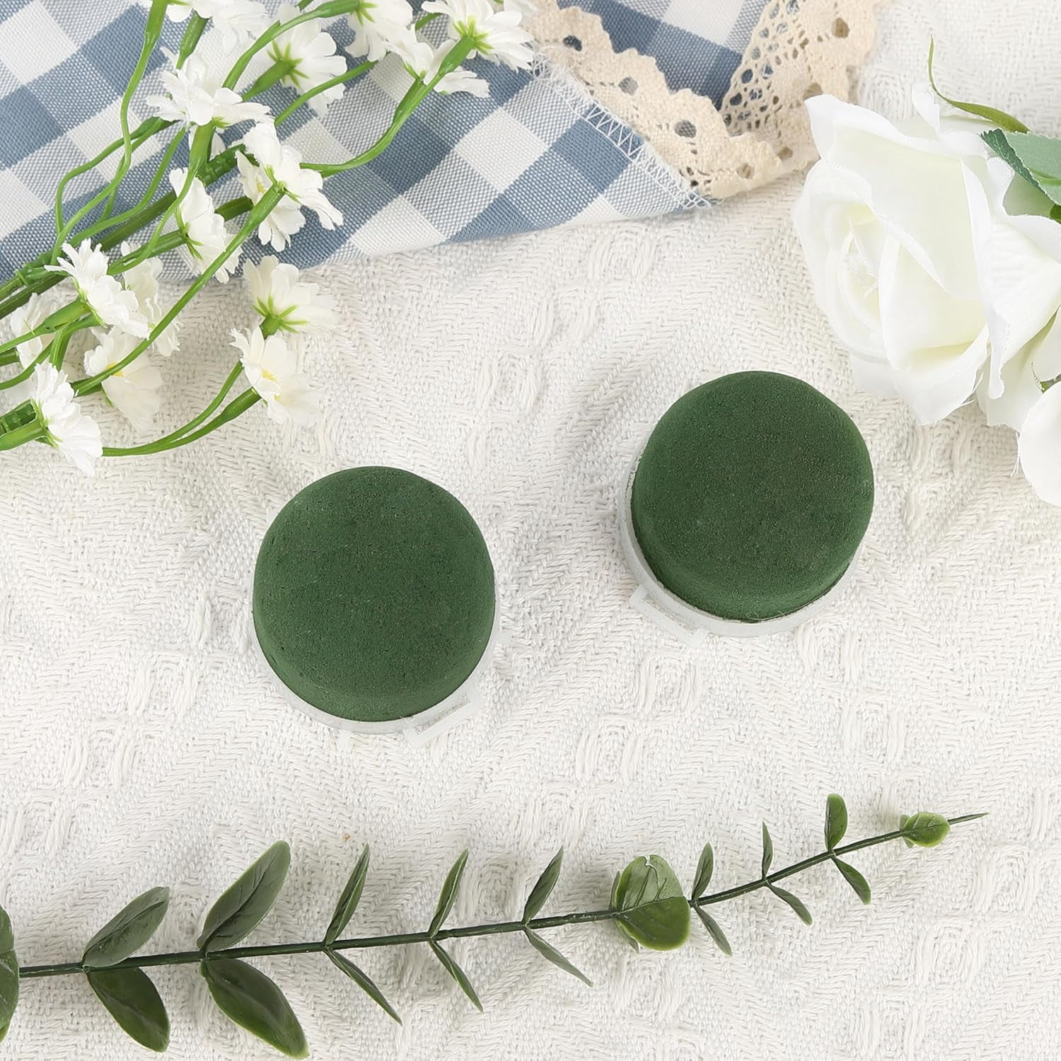ABPETE 24 Pcs Mini Floral Foam Holders Set, Wet Green Foam for Fresh Flower Arrangements, Wedding, Wine Bottle Decor Supplies