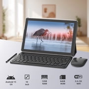 Android 15 Tablet, 10 inch 2 in 1 Tablets with Keyboard, 12GB RAM 64GB ROM 1TB Expand, Quad-Core 2.0Ghz CPU, 5G WiFi 6, BT5.0, 1280x800 HD Touchscreen, 6000mAh, Widevine L1, GMS Tablet, Black