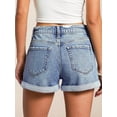 thumbnail image 5 of EMMIOL Women's Mid-Rise Stretchy Denim Hot Shorts Y2K Vintage Washed Rolled Hem Jean Shorts with Adjustable Waist and Patch Pockets, 5 of 10