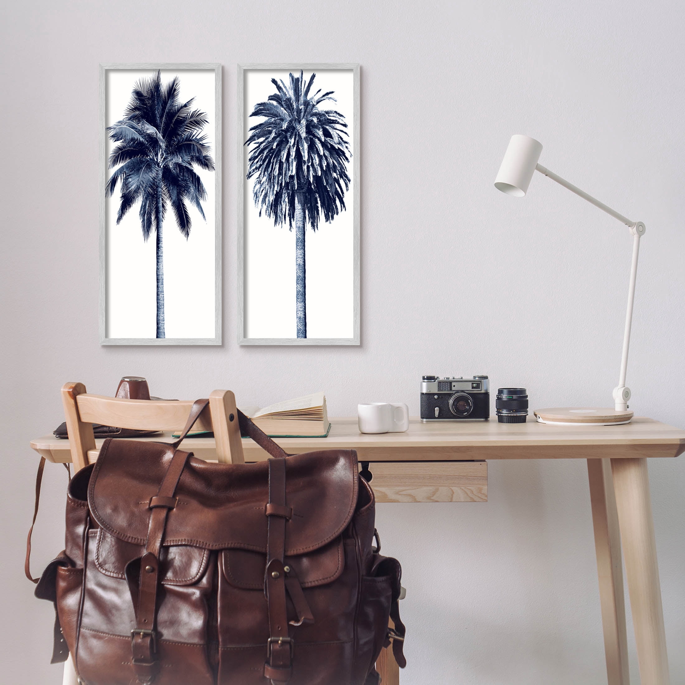 Modern Summer Palms Detailed Nature Botanical & Floral Graphic Art Gray Framed Art Print Wall Art, Set of 2