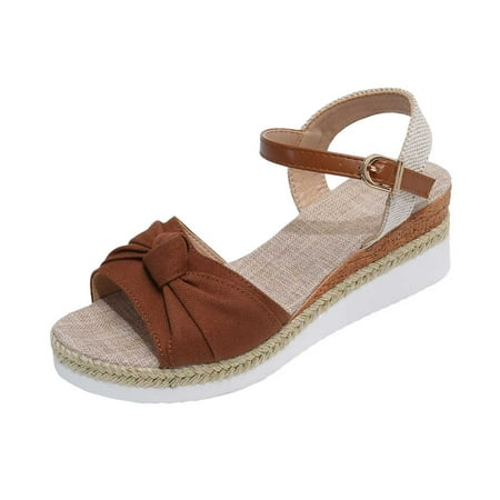 

MIASHUI Womens Sandals Fashion Roman Open Toe Bow Sandals Casual Comfortable Fish Mouth Wedge Sandals Brown 9.5
