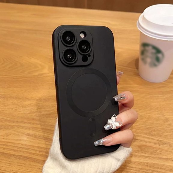 for iPhone 14 Pro Case with Camera Lens Protector, Compatible with Magsafe Luxury Magnetic Phone Case for Men Women Girls Shockproof Matte Bumper Case Cover-Black