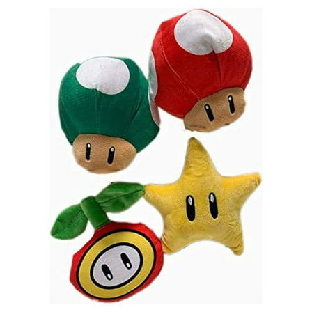 Nintendo Super Mario 7 Inch Icon Super Star, 1 Up Mushroom, Super Mushroom, Fire Flower Plush