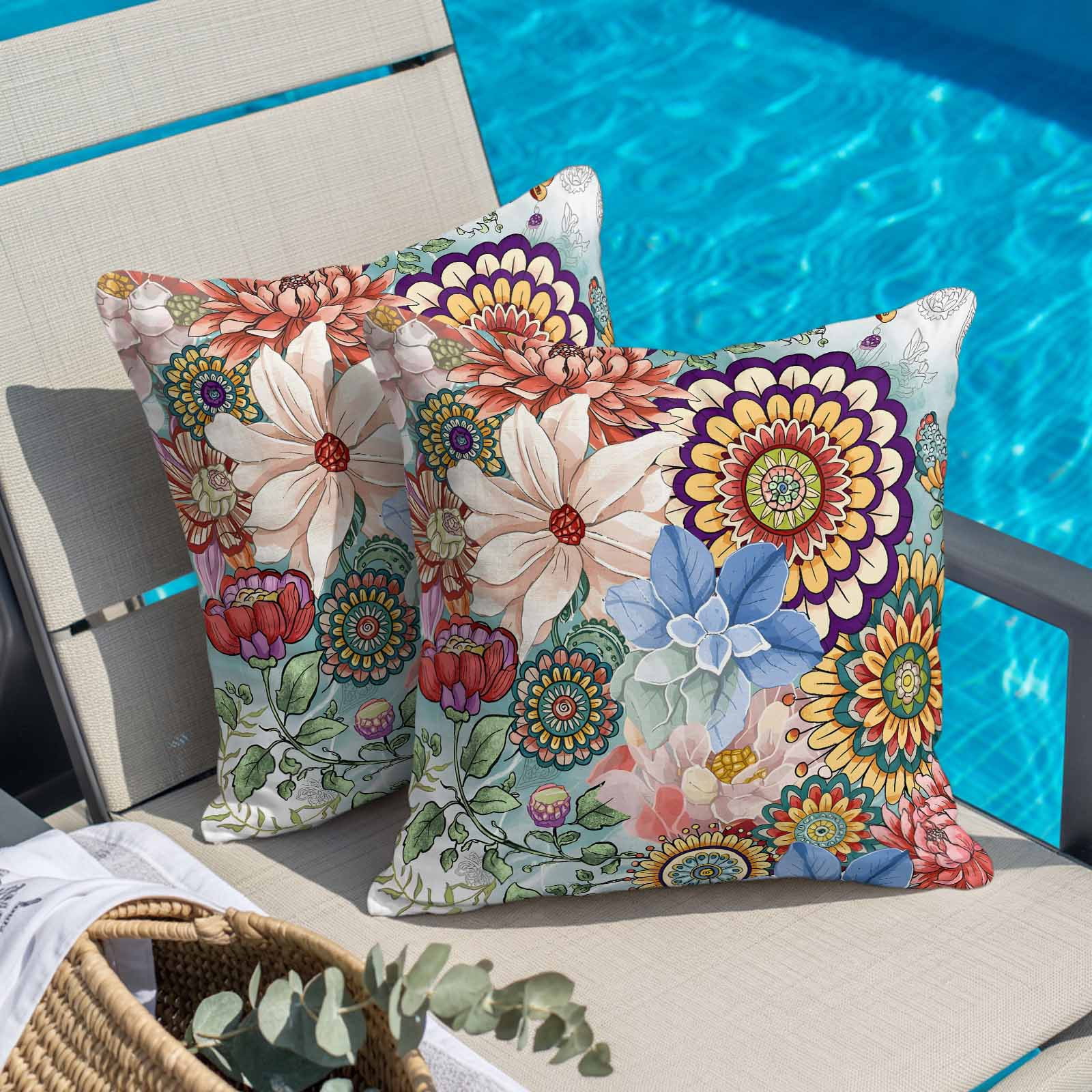 Boho Floral Pillow Covers 20x20 Inch, Spring Vintage Abstract Art Flowers Linen Pillowcase with Invisible Zipper, Decorative Throw Pillow Covers Cushion Case for Couch Sofa Bed Living Room