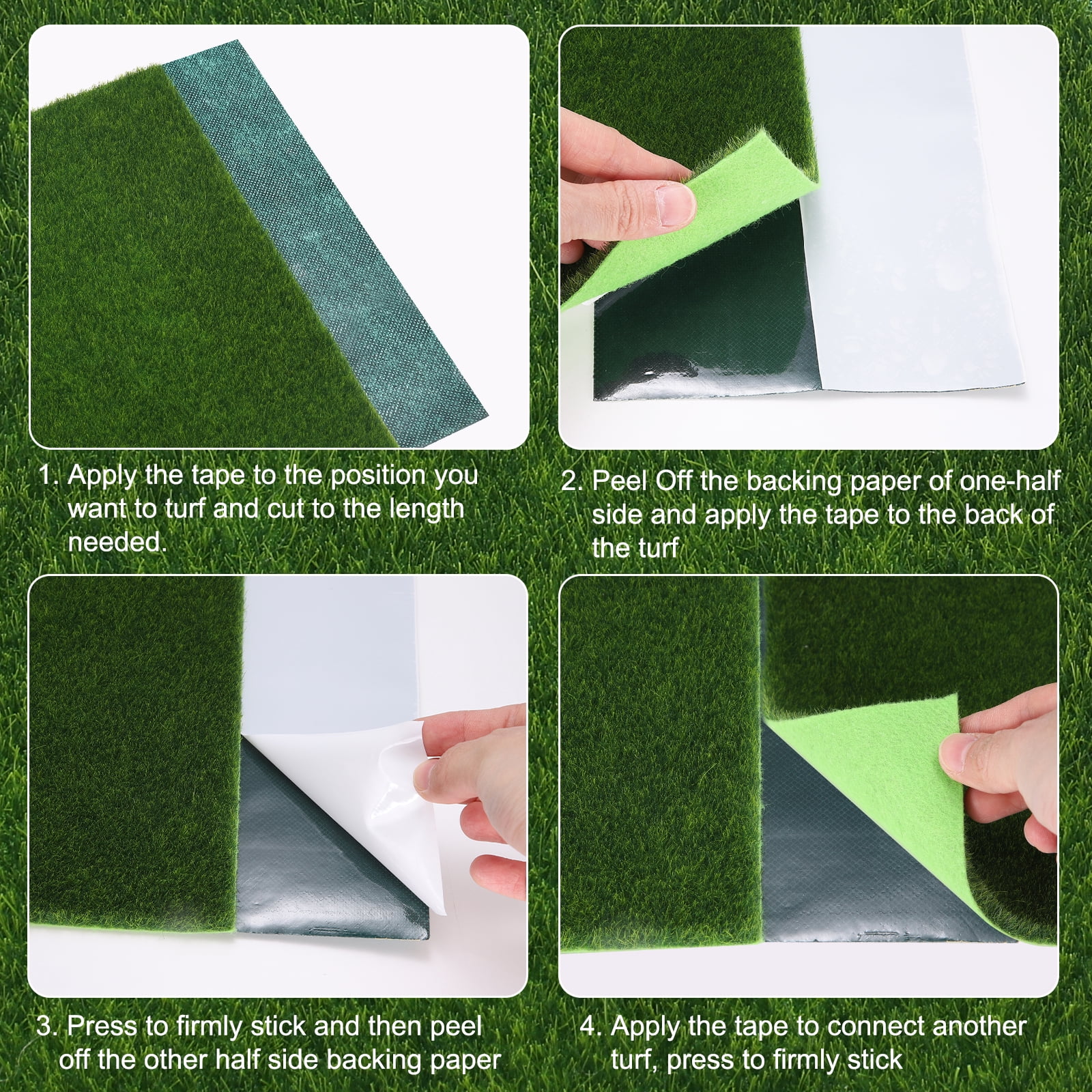 Uxcell Artificial Grass Tape 5.91" x 49.2 ft Double-Sided Turf Seam Tape, Green