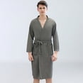 thumbnail image 1 of Cotton Waffle Robe，Couples Robes Long Kimono Bathrobe，Loungewear Dressing Gown Hotel Robe with Pockets, 1 of 5