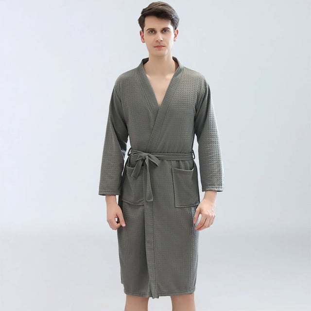 Cotton Waffle Robe,Couples Robes Long Kimono Bathrobe,Loungewear Dressing Gown Hotel Robe with Pockets