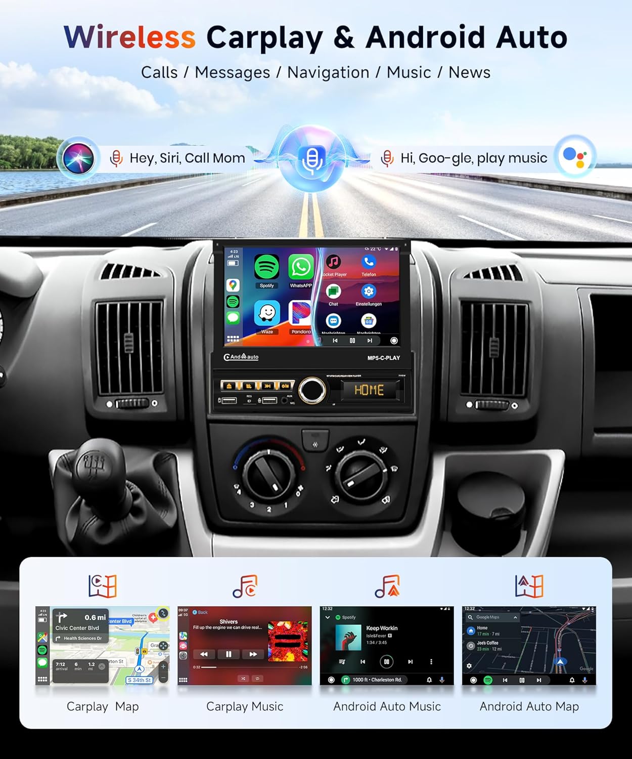 7" 2 Din Car Radio With Bluetooth, CarPlay, Android Auto, FM, USB, Mirror Link – F7018C