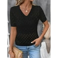 thumbnail image 2 of Women'S Casual Blue Top with Geometric Cutout Design - Loose Fit, V-Neck, Short Sleeve Sweater for Spring and Summer, Versatile and Stylish, 2 of 7